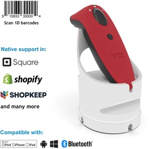 Socket Mobile SocketScan® S730, Laser Barcode Scanner, Red & White Charging Dock