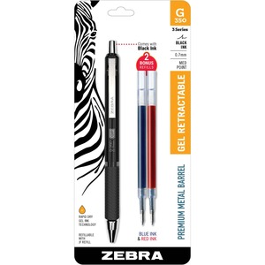 Zebra Pen, Durable Stainless Steel, 3 Series, Gel Retractable, Black Ink - 2 pen