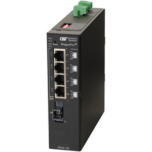 Omnitron Systems RuggedNet Unmanaged Industrial Gigabit PoE+, SM SC SF, RJ-45, Ethernet Fiber Switch