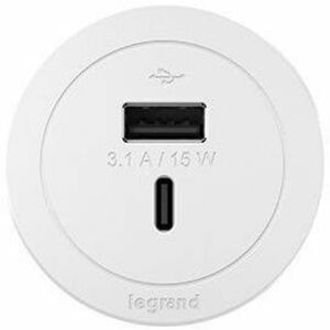 Wiremold Round FPC Only Combo USB-A and USB-C Ports - White