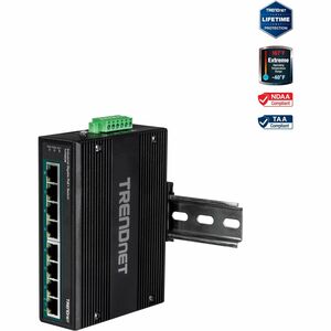 TRENDnet 8-Port Hardened Industrial Unmanaged Gigabit 10/100/1000Mbps DIN-Rail Switch w/ 8 x Gigabit PoE+ Ports; TI-PG80B; 24 ? 56V DC Power inputs with Overload Protection