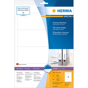 Herma File Spine Labels A4 192x61 mm White Paper Matt Opaque 40 Pcs.