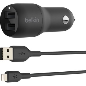 Belkin BoostCharge Dual USB-A Car Charger 24W (USB-A to Lightning Cable included)