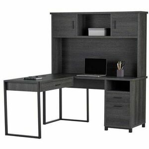 Via Single Pedestal L-Shaped Desk with Storage Hutch - 60W by Sauder  Commercial Extensions