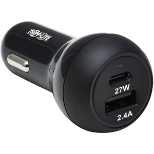 Tripp Lite Dual-Port USB Car Charger with 39W Charging USB-C (27W) PD 3.0 USB-A (12W) Black