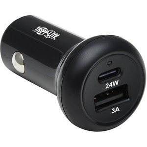 Tripp Lite USB Car Charger Dual-Port 24W Charging USB C USB-A QC 3.0 Black