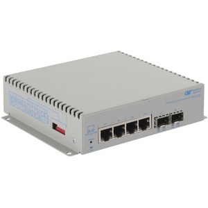 Omnitron Systems OmniConverter 10G/Sx, 2xSFP/SFP+, 4xRJ-45, 1xAC Powered Commercial Temp