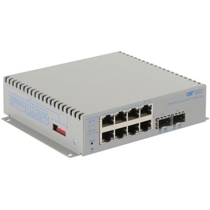 Omnitron Systems OmniConverter 10G/Sx, 2xSFP/SFP+, 8xRJ-45, 1xDC Powered Extended Temp