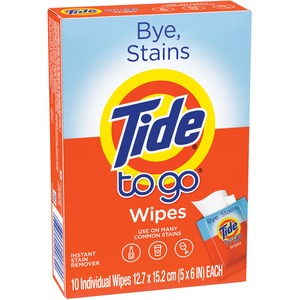 Stain Remover Wipes, Tide, 5x6 , 10/BX, White