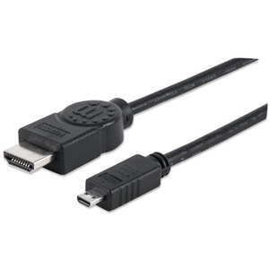 Manhattan HDMI Male to Micro Male High Speed Shielded Cable w/ Ethernet, 6.6', Black