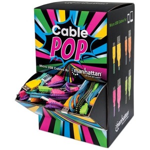 Manhattan USB 2.0 A Male / Micro-B Male Countertop Display of 60 1.5 ft Cables in Teal/Yellow, Blue/Orange, Purple/Pink, Black/Green