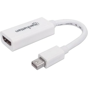 Manhattan Mini DisplayPort 1.1 to HDMI Adapter Cable, 1080p@60Hz, 17cm, Male to Female, White, Lifetime Warranty, Polybag