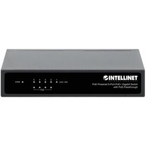 Intellinet PoE-Powered 5-Port Gigabit Switch with PoE Passthrough, 4 x PSE PoE ports, 1 x PD PoE port, IEEE 802.3at/af Power-over-Ethernet (PoE+/PoE), IEEE 802.3az Energy Efficient Ethernet, Desktop (With 2 Pin Euro Power Adapter)