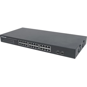 Intellinet 24-Port Gigabit Ethernet Switch with 2 SFP Ports, 24 x 10/100/1000 Mbps RJ45 Ports + 2 x SFP, IEEE 802.3az (Energy Efficient Ethernet), 19" Rackmount, Metal (With C14 2 Pin Euro Power Cord)