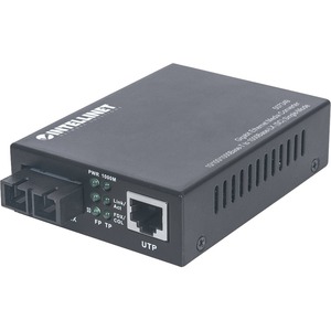 Intellinet Gigabit Ethernet Single Mode Media Converter, 10/100/1000Base-T to 1000Base-Lx (SC) Single-Mode, 20km (With 2 Pin Euro Power Adapter)