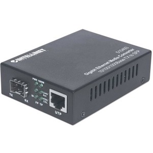 Intellinet Gigabit Ethernet to SFP Media Converter, 10/100/1000Base-Tx to SFP slot, empty (With 2 Pin Euro Power Adapter)