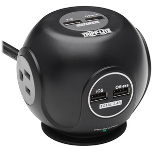 Tripp Lite Surge Protector with 3-Outlets & 4 USB Ports Spherical Black 6ft Cord