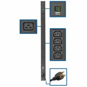 Tripp Lite PDU Metered 16 C13 4 C19 3.2/3.8kW 208/240V C20/L6-20P 10ft Cord