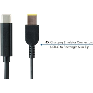 JAR Systems Emulator Charging Cables for Lenovo Devices 4-Pack of USB-C PD to 11.00 x 4.50 mm Rectangle Slim Tip Connectors