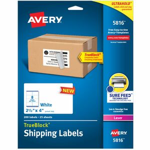 Labels,F/Shipping,Laser,Sure Feed,Perm,2-1/2X4 ,200/Pk,We