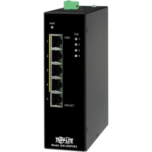 Tripp Lite by Eaton 5-Port Unmanaged Industrial Gigabit Ethernet Switch - 10/100/1000 Mbps, PoE+ 30W, -10Â° to 60Â°C, DIN Mount - TAA Compliant