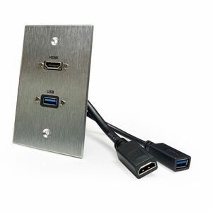 Comprehensive HDMI and USB-A 3.0 Pass-Through Single Gang Aluminum Wall Plate With Pigtail