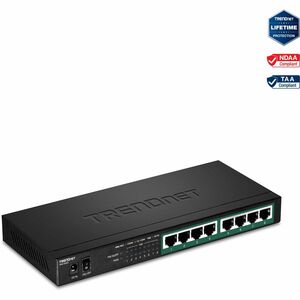 TRENDnet 8-Port Gigabit PoE+ Switch, 65W PoE Power Budget, 16Gbps Switching Capacity, IEEE 802.1p QoS, DSCP Pass-Through Support, Fanless, Wall Mountable, Lifetime Protection, Black, TPE-TG83