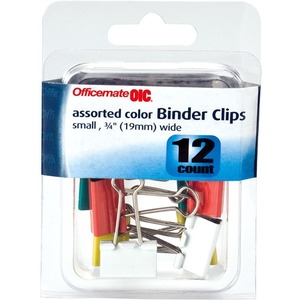 Officemate Binder Clips, Small, Assorted Colors, 12/Clamshell Pack