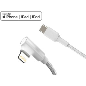 4XEM's USB-C to Lightning Right Angled 3 FT Charging Cable (White) - MFI Certified