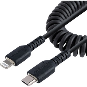 StarTech.com USB C to Lightning Cable 50cm / 20in, MFi Certified, Coiled iPhone Charger Cable, Black, TPE Jacket Aramid Fiber