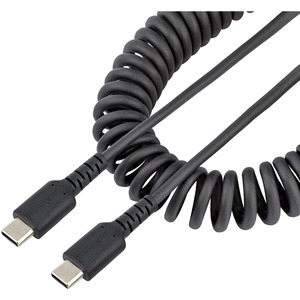 StarTech.com 3ft (1m) USB C Charging Cable, Coiled Heavy Duty Fast Charge & Sync USB-C Cable, High Quality USB 2.0 Type-C Cable, Black