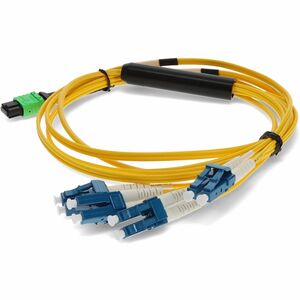 AddOn 5m MPO/APC to 4xLC/UPC Duplex Yellow OS2 OFNR (Riser-Rated) 8-Strand TAA SMF (Single Mode) Fiber Fanout Cable, 9/125