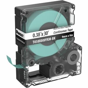 Panduit PXE T038X000YKM-BK MP Printer Cont. Tape, Safety & ID, Polyest, Blk/Clr, .38" W