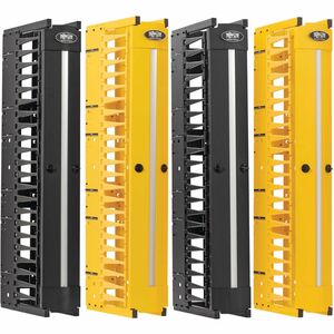 Tripp Lite by Eaton High-Capacity Vertical Cable Manager - Deep Double Finger Duct with Cover, Double Sided, 6 in. Wide, Yellow/Black, 7 ft. (2.2 m)