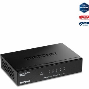 TRENDnet 5-Port Gigabit Desktop Switch, TEG-S51, 5 x Gigabit RJ-45 Ports, 10Gbps Switching Capacity, Fanless Design, Metal Enclosure, Lifetime Protection, Black