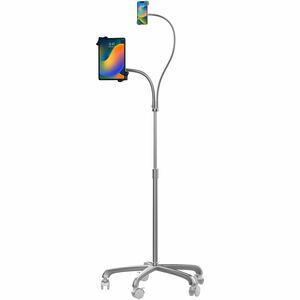 CTA Digital Heavy-Duty Security Floor Stand with Dual Goosenecks for Phone and Tablet