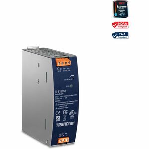 TRENDnet 150W, 52V DC, 2.89A AC to DC DIN-Rail Power Supply, TI-S15052, Industrial Power Supply with Built-In Power Factor Controller Function, Silver