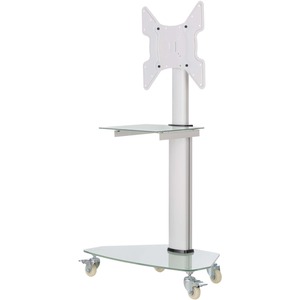 Tripp Lite Premier Rolling TV Cart for 32" to 55" Displays, Frosted Glass Base and Shelf, Locking Casters, White