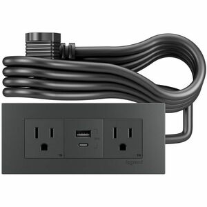 Wiremold Dash 2-Cube FPC - 6ft Power Cord - Two 15 Amp Outlets - 15W USB A/C Ports - Graphite