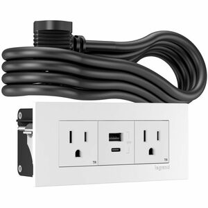 Wiremold Dash 2-Cube FPC - 6ft Power Cord - Two 15 Amp Outlets - 15W USB A/C Ports - White