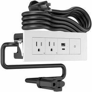 Wiremold Dash 2-Cube FPC - 6ft Power Cord - Two 15 Amp Outlets - 15W USB A/C Ports - Mechanical Switch - White