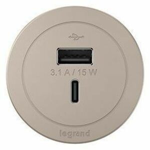Wiremold Round FPC Only Combo USB-A and USB-C Ports - Nickel