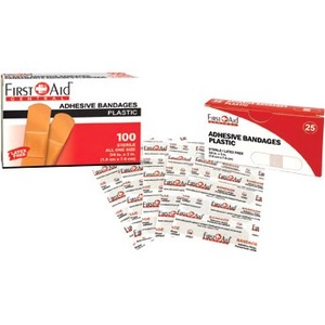 First Aid Central Adhesive Plastic Bandages, 1.9 x 7.6cm (3/4" x 3"), 100/Box