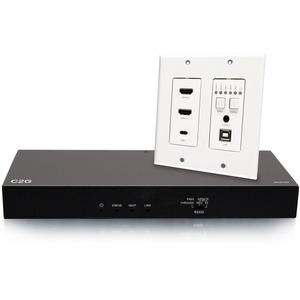 C2G HDBaseT Dual 4K HDMI Extender + USB C, 3.5mm and USB B to A over Cat - HDMI Wall Plate to Receiver Box - 4K 60Hz