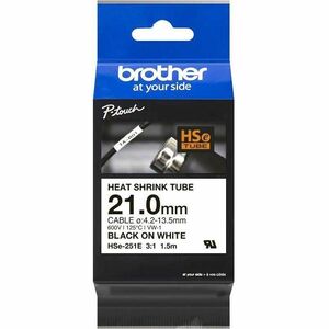 Brother HSe-251E Heat Shrink Tube Tape Cassette - Black on White, 21.0mm wide