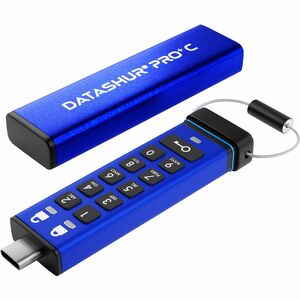 iStorage datAshur PRO+C 512GB | Secure USB Type-C Memory Stick | FIPS 140-3 Level 3 pending | PIN protected | Type C-A adapter included.