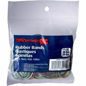 Officemate Rubber Bands, Asst. Color & Size, 1 3/8 Oz Poly Bag