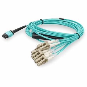 AddOn 7m MPO/UPC to 4xLC/UPC Duplex Aqua OM4 OFNR (Riser-Rated) 8-Strand Fiber Fanout Cable with 3m Breakout Legs