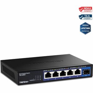 TRENDnet 6-Port Unmanaged 2.5G Switch with 10G SFP+ Port, TEG-S5061, 5 x 2.5GBASE-T Ports, 45Gbps Switching Capacity, Fanless, Wall Mountable, Lifetime Protection Black