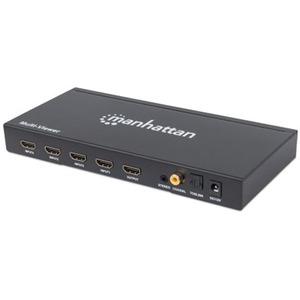 Manhattan 1080p 4-Port HDMI Multiviewer Switch, Switch with Four Inputs on One Display, Video Bandwidth Amplifier, Remote Control, Black, Three Year Warranty, With Euro 2-pin plug, Box